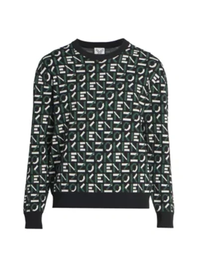 Shop Kenzo Logo Intarsia Knit Sweater In Green