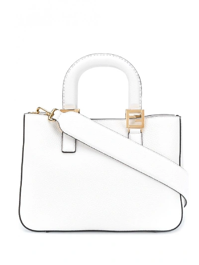 Shop Fendi Ff Small Leather Tote Bag In White