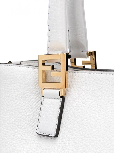 Shop Fendi Ff Small Leather Tote Bag In White