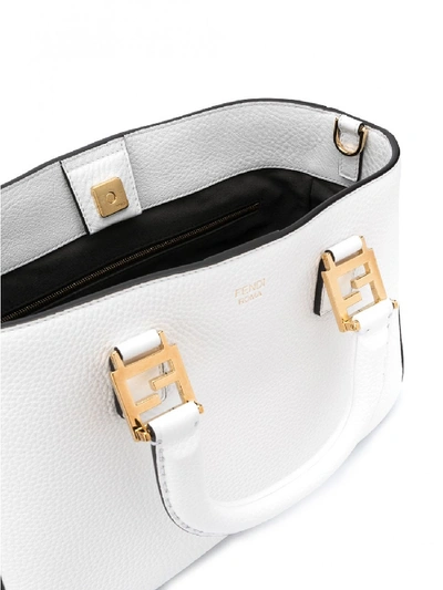 Shop Fendi Ff Small Leather Tote Bag In White