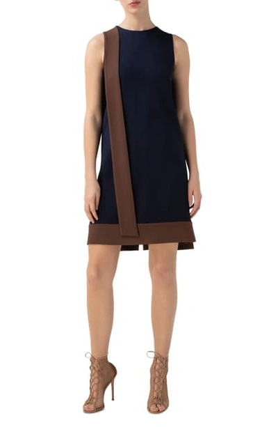 Shop Akris Contrast Sash Stretch Crepe Shift Dress In Navy