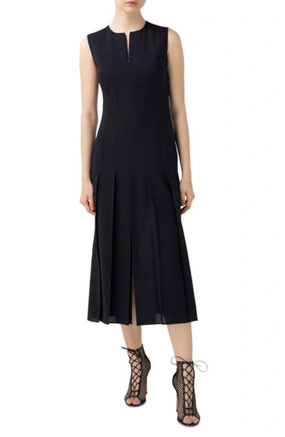 Shop Akris Pleated Wool Blend Midi Dress In Navy