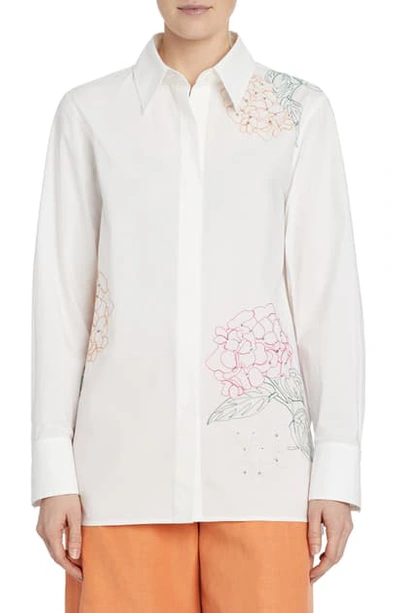 Shop Lafayette 148 Greyson Floral Embroidered Cotton Poplin Shirt In White