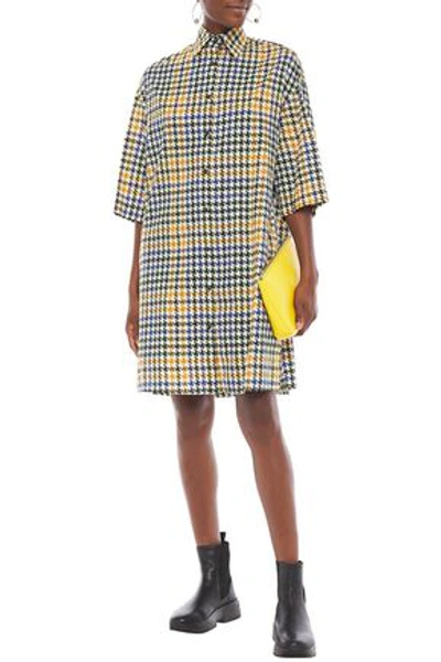 Shop Mcq By Alexander Mcqueen Oversized Houndstooth Cotton-tweed Shirt Dress In Blue