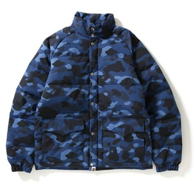 Pre-owned Bape  Color Camo Classic Down Jacket Navy