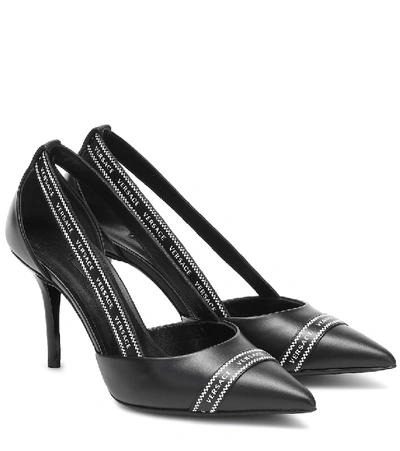 Shop Versace Ribbon Pointed Pumps In Black