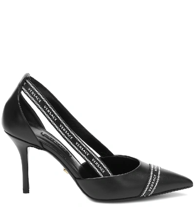 Shop Versace Ribbon Pointed Pumps In Black
