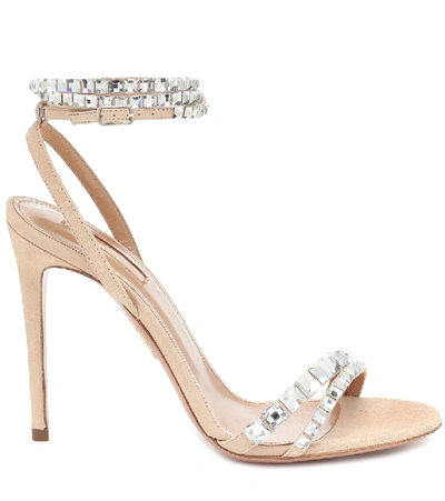 Shop Aquazzura Vera 105 Embellished Sandals In Beige