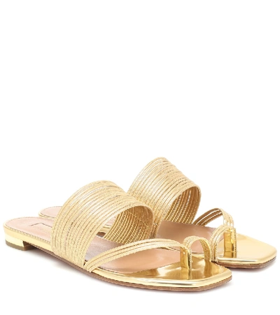 Shop Aquazzura Sunny Metallic Leather Sandals In Gold