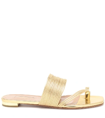 Shop Aquazzura Sunny Metallic Leather Sandals In Gold