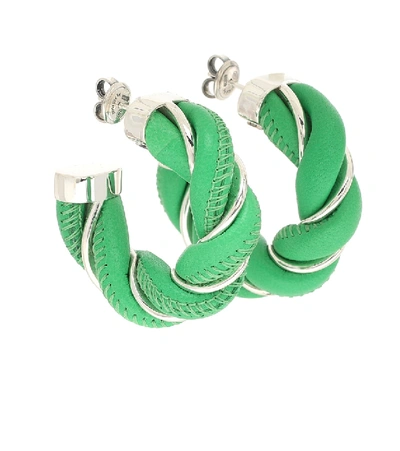 Shop Bottega Veneta Leather And Sterling Silver Earrings In Green