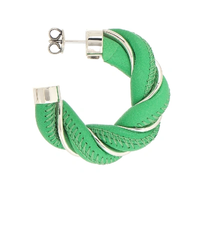 Shop Bottega Veneta Leather And Sterling Silver Earrings In Green