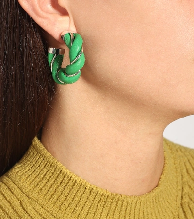 Shop Bottega Veneta Leather And Sterling Silver Earrings In Green