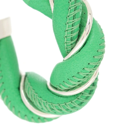 Shop Bottega Veneta Leather And Sterling Silver Earrings In Green