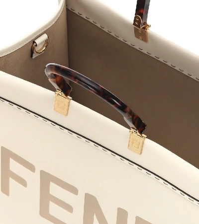 Shop Fendi Sunshine Leather Tote In Beige