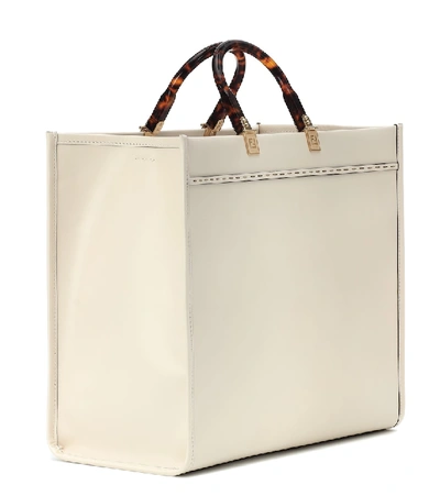 Shop Fendi Sunshine Leather Tote In Beige