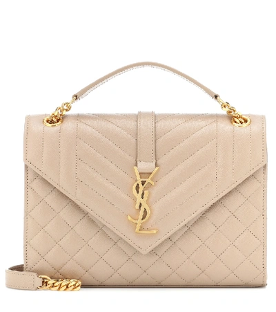 Saint Laurent Envelope Medium Quilted Textured-leather Shoulder Bag In Beige