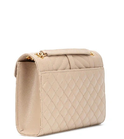 Saint Laurent Envelope Medium Quilted Textured-leather Shoulder Bag In Beige
