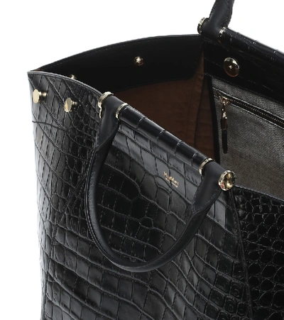 Shop Max Mara Anita Medium Croc-effect Leather Tote In Black