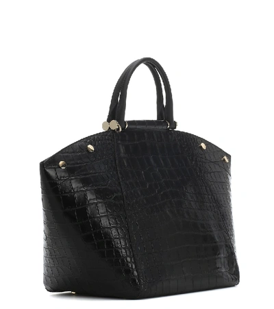 Shop Max Mara Anita Medium Croc-effect Leather Tote In Black