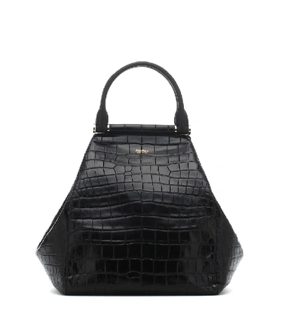Shop Max Mara Anita Medium Croc-effect Leather Tote In Black