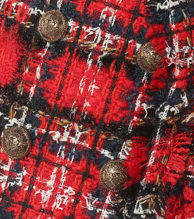 Shop Balmain Checked Tweed Minidress In Red