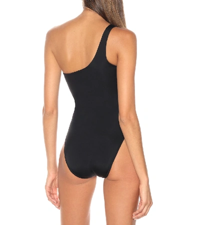 Shop Versace One-shoulder Swimsuit In Black