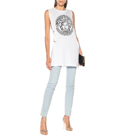 Shop Versace Medusa-logo Cotton-jersey Tank Top In White