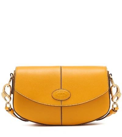 Shop Tod's Mini-c Leather Crossbody Bag In Yellow