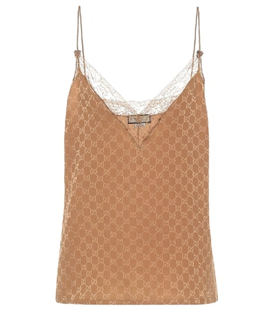 Shop Gucci Gg Silk-crêpe Camisole In Brown