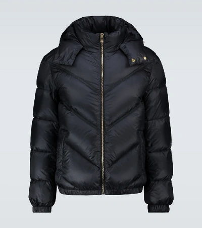 Shop Versace Hooded Down Jacket In Black