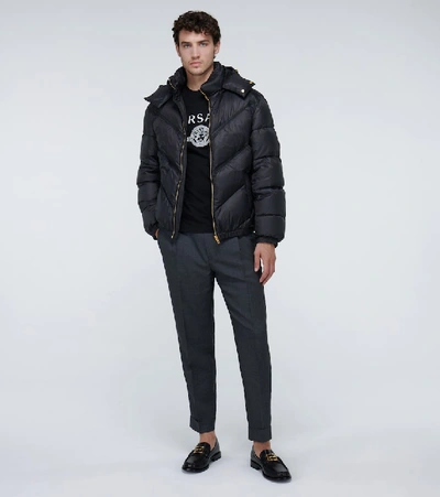 Shop Versace Hooded Down Jacket In Black