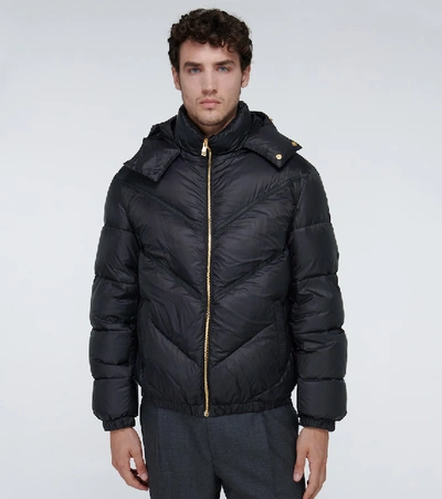 Shop Versace Hooded Down Jacket In Black