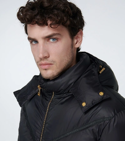 Shop Versace Hooded Down Jacket In Black