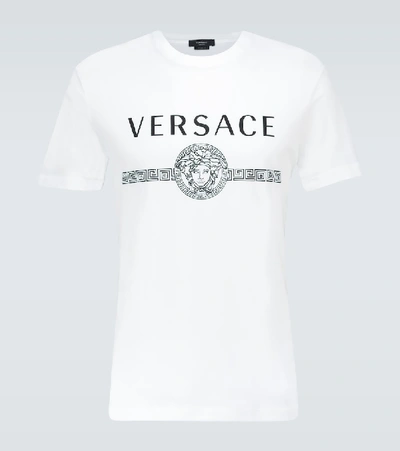Shop Versace Logo Taylor-fit T-shirt In White