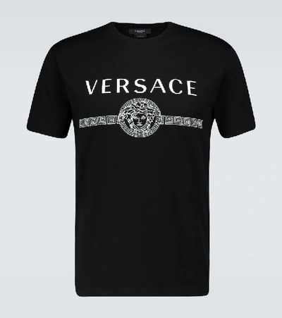 Shop Versace Logo Taylor-fit T-shirt In Black