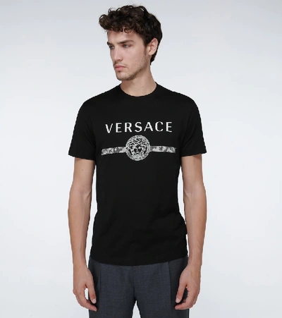 Shop Versace Logo Taylor-fit T-shirt In Black