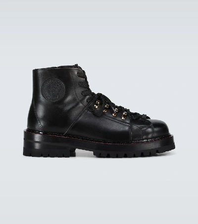 Shop Versace Leather Mountain Boots In Black