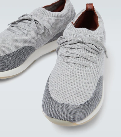 Loro Piana 360 Flexy Walk Leather-trimmed Knitted Wool Sneakers In Grey