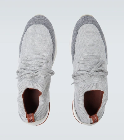 Loro Piana 360 Flexy Walk Leather-trimmed Knitted Wool Sneakers In Grey