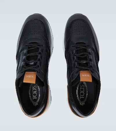 Shop Tod's Suede And Leather Sneakers In Black