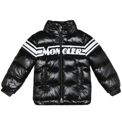 Moncler Kids' Logo Print Padded Down Jacket In Black | ModeSens