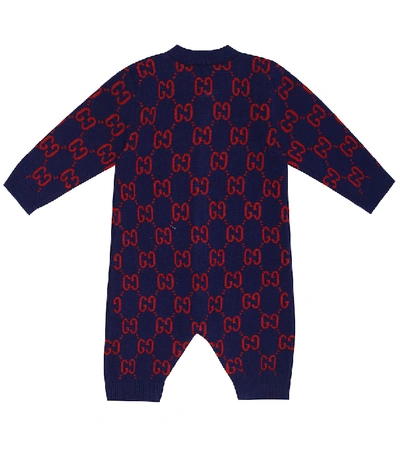 Shop Gucci Baby Gg Wool-jacquard Onesie In Blue