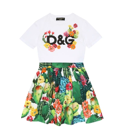 Shop Dolce & Gabbana Printed Cotton Poplin Skirt In Multicoloured
