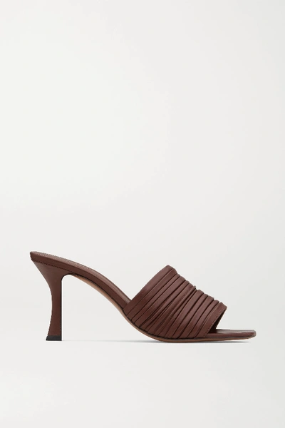 Shop Neous Sham Ruched Leather Mules In Dark Brown