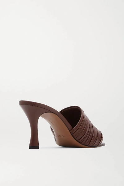 Shop Neous Sham Ruched Leather Mules In Dark Brown