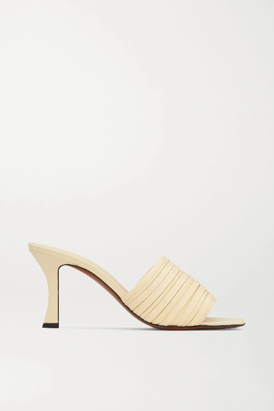 Shop Neous Sham Ruched Leather Mules In Pastel Yellow