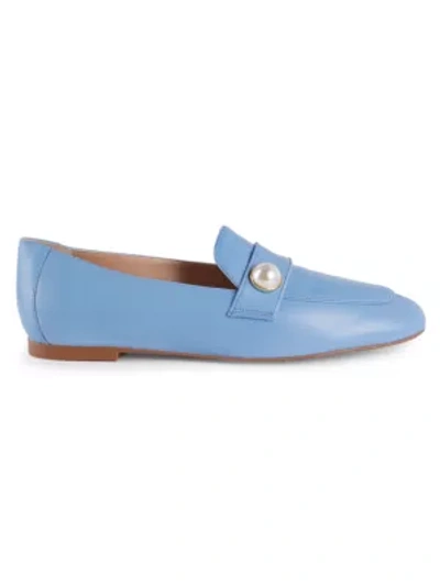 Shop Stuart Weitzman Women's Payson Faux Pearl-embellished Leather Loafers In Periwinkle