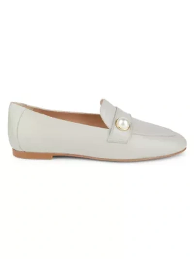 Shop Stuart Weitzman Women's Payson Faux Pearl-embellished Leather Loafers In Perla