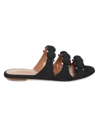 Shop Alaïa Women's Bombe Suede Slides In Noir